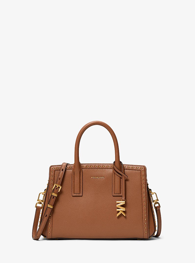 Laila small leather satchel bag with studs